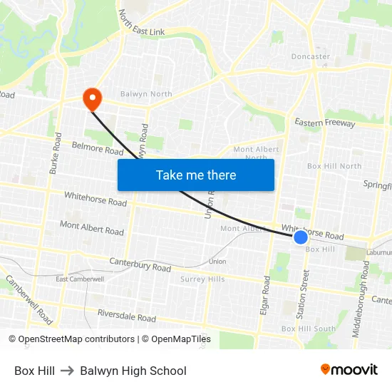 Box Hill to Balwyn High School map