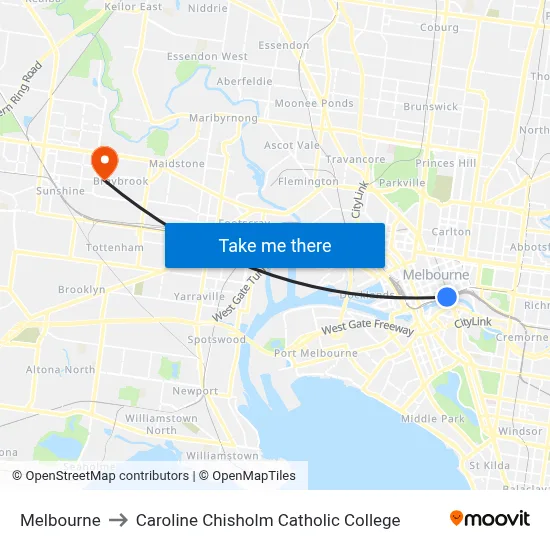 Melbourne to Caroline Chisholm Catholic College map