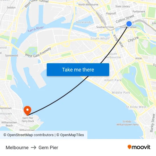 Melbourne to Gem Pier map