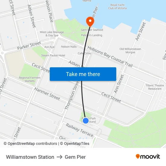 Williamstown Station to Gem Pier map