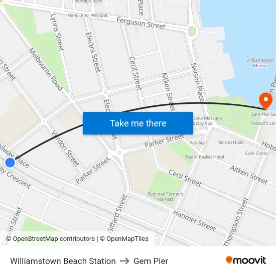 Williamstown Beach Station to Gem Pier map