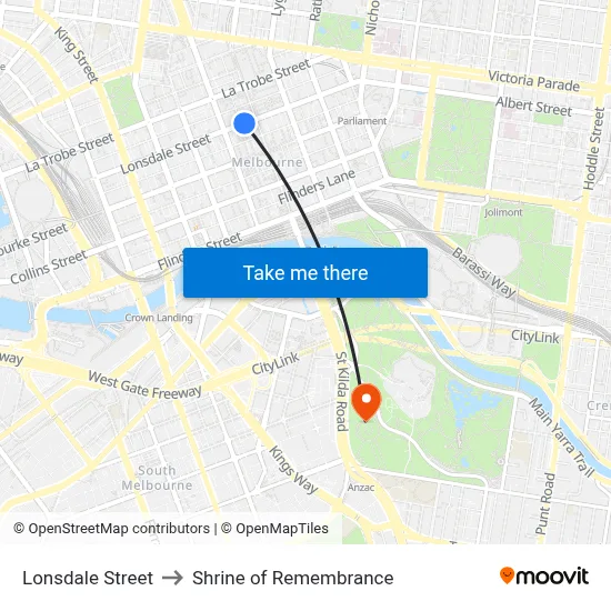 Lonsdale Street to Shrine of Remembrance map