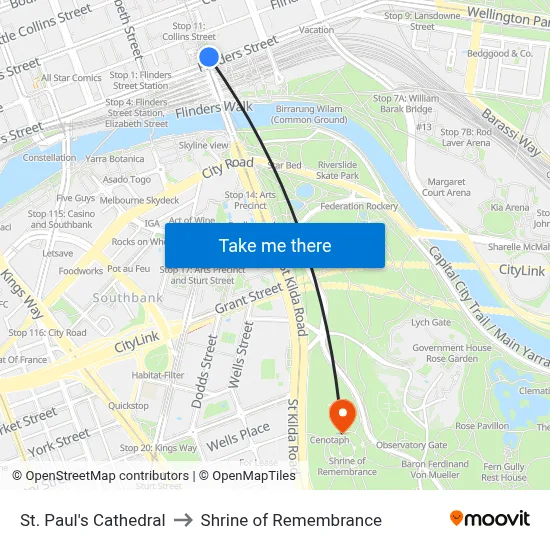 St. Paul's Cathedral to Shrine of Remembrance map