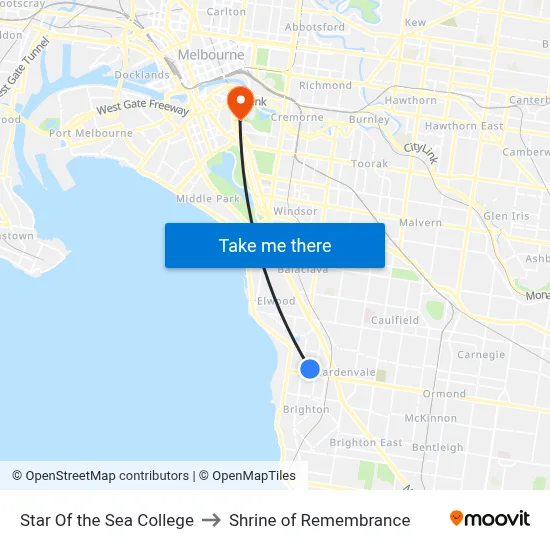 Star Of the Sea College to Shrine of Remembrance map