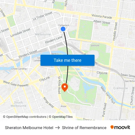 Sheraton Melbourne Hotel to Shrine of Remembrance map