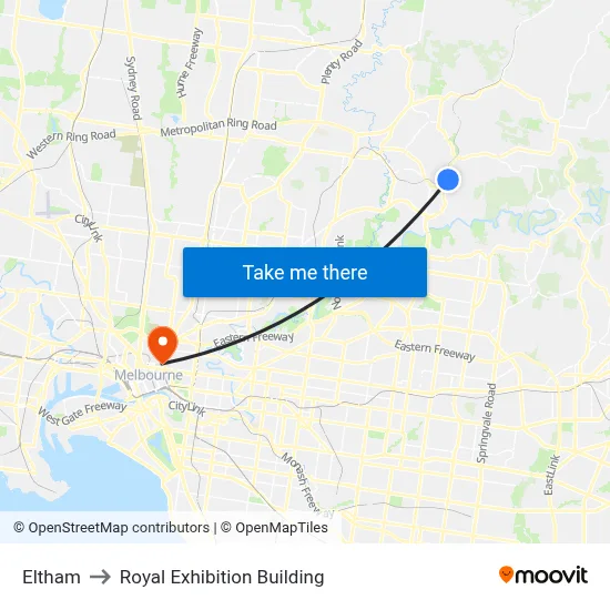 Eltham to Royal Exhibition Building map
