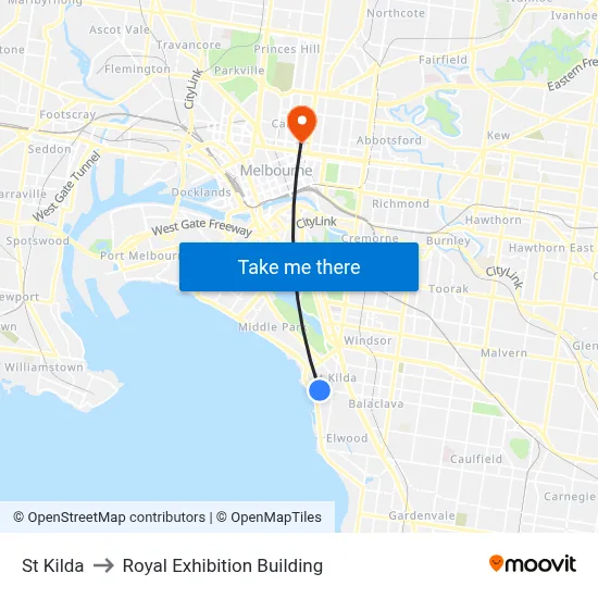 St Kilda to Royal Exhibition Building map