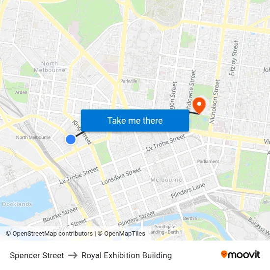 Spencer Street to Royal Exhibition Building map