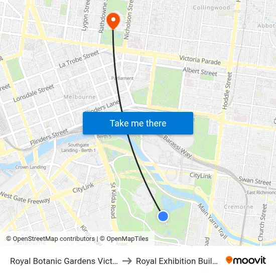 Royal Botanic Gardens Victoria to Royal Exhibition Building map