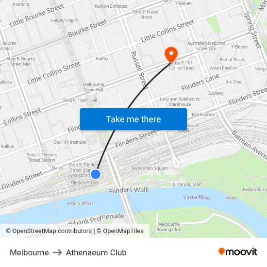 Melbourne to Athenaeum Club map
