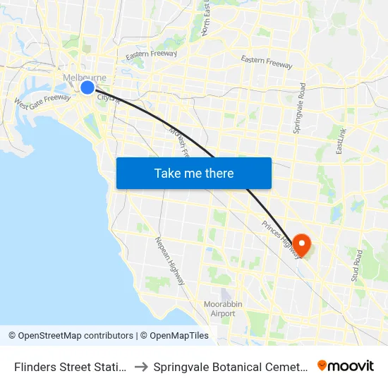 Flinders Street Station to Springvale Botanical Cemetery map