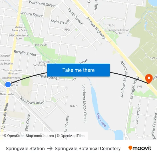 Springvale Station to Springvale Botanical Cemetery map