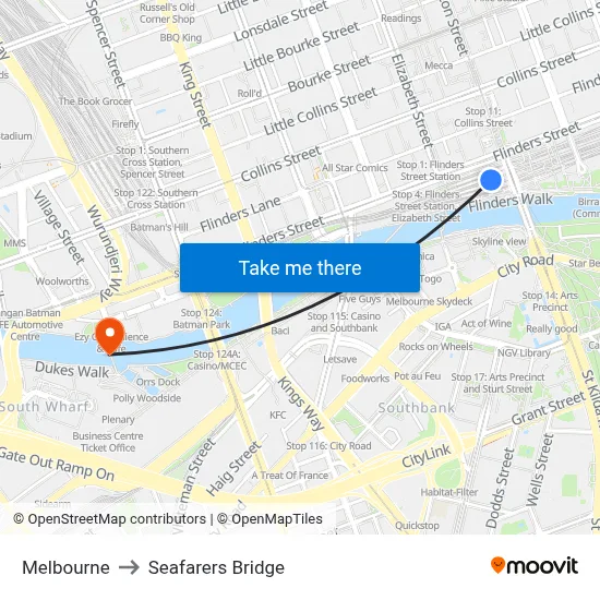 Melbourne to Seafarers Bridge map