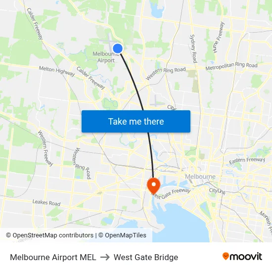 Melbourne Airport MEL to West Gate Bridge map