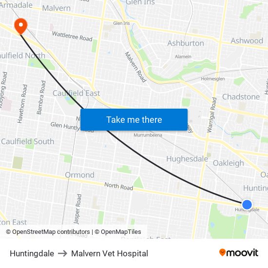 Huntingdale to Malvern Vet Hospital map