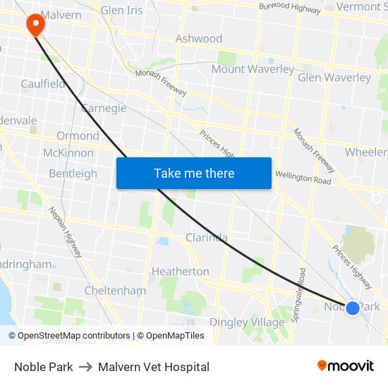 Noble Park to Malvern Vet Hospital map