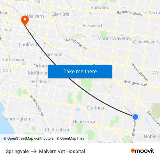 Springvale to Malvern Vet Hospital map