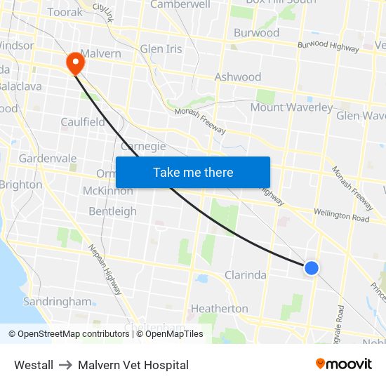 Westall to Malvern Vet Hospital map