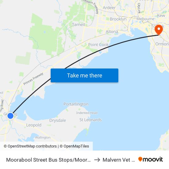 Moorabool Street Bus Stops/Moorabool St (Geelong) to Malvern Vet Hospital map