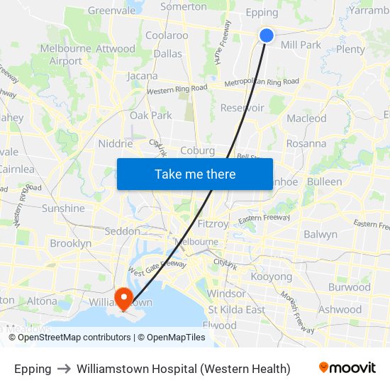 Epping to Williamstown Hospital (Western Health) map