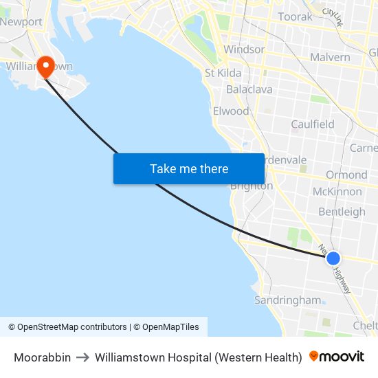 Moorabbin to Williamstown Hospital (Western Health) map