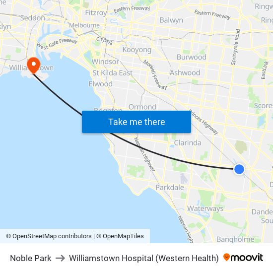 Noble Park to Williamstown Hospital (Western Health) map