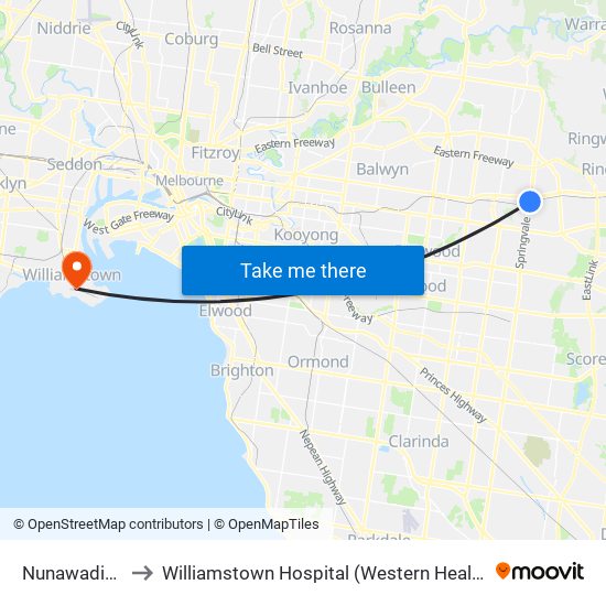 Nunawading to Williamstown Hospital (Western Health) map