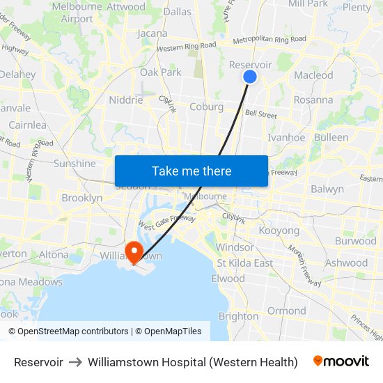 Reservoir to Williamstown Hospital (Western Health) map