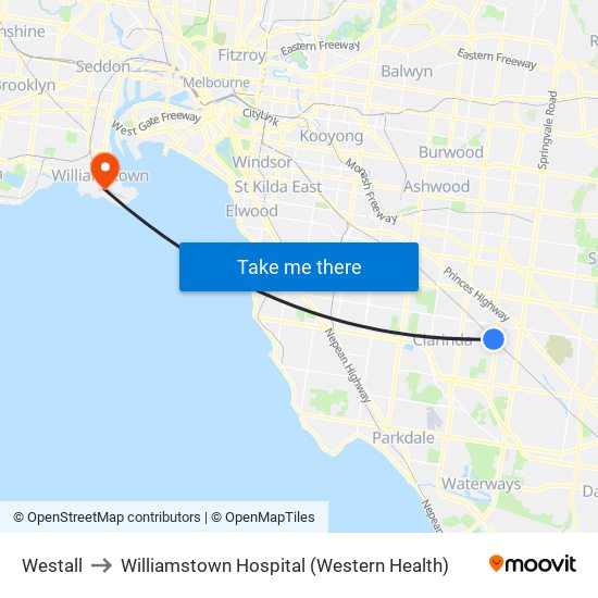 Westall to Williamstown Hospital (Western Health) map