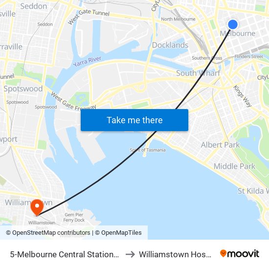 5-Melbourne Central Station/Elizabeth St (Melbourne City) to Williamstown Hospital (Western Health) map