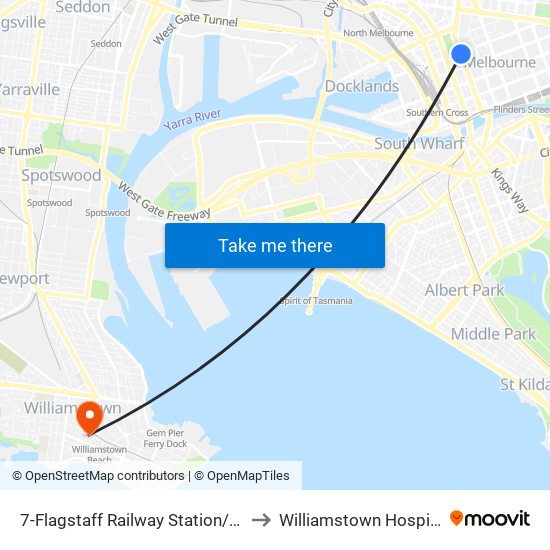 7-Flagstaff Railway Station/William St (Melbourne City) to Williamstown Hospital (Western Health) map