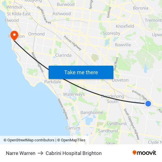 Narre Warren to Cabrini Hospital Brighton map