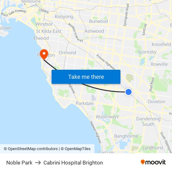 Noble Park to Cabrini Hospital Brighton map