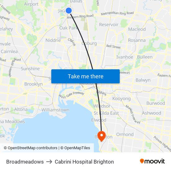 Broadmeadows to Cabrini Hospital Brighton map