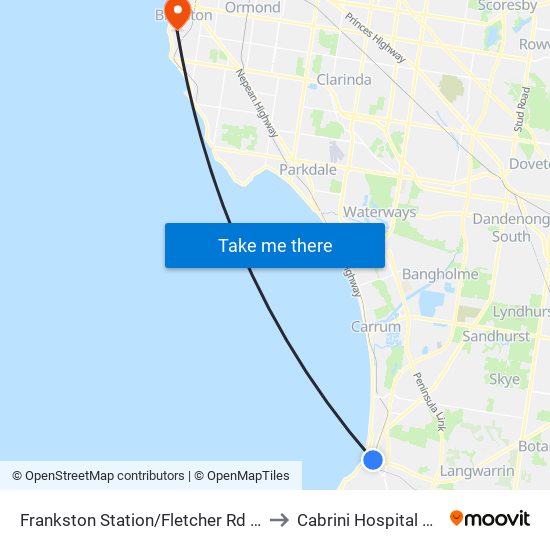Frankston Station/Fletcher Rd (Frankston) to Cabrini Hospital Brighton map