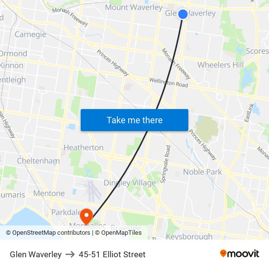 Glen Waverley to 45-51 Elliot Street map