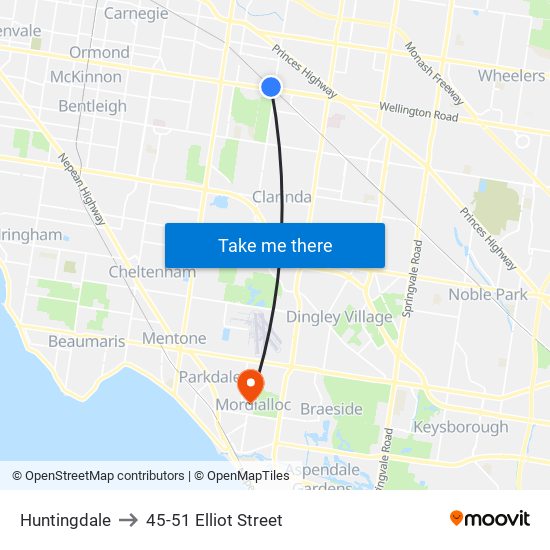 Huntingdale to 45-51 Elliot Street map