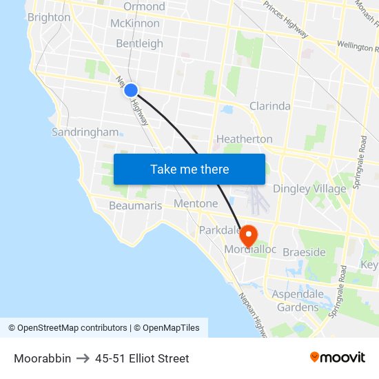 Moorabbin to 45-51 Elliot Street map