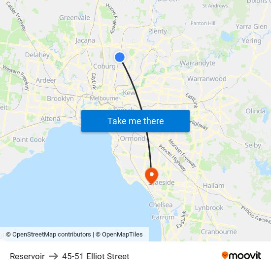 Reservoir to 45-51 Elliot Street map