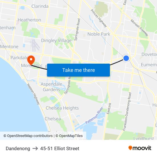 Dandenong to 45-51 Elliot Street map