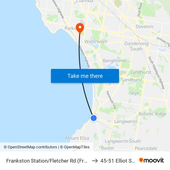 Frankston Station/Fletcher Rd (Frankston) to 45-51 Elliot Street map