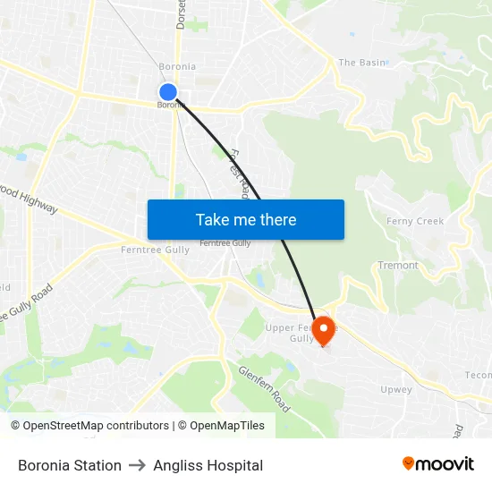 Boronia Station to Angliss Hospital map