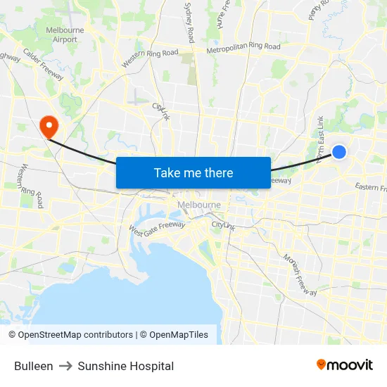 Bulleen to Sunshine Hospital map
