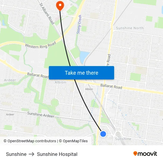 Sunshine to Sunshine Hospital map