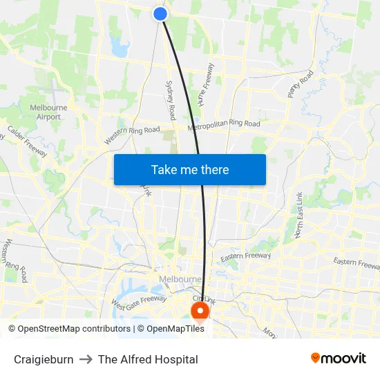 Craigieburn to The Alfred Hospital map