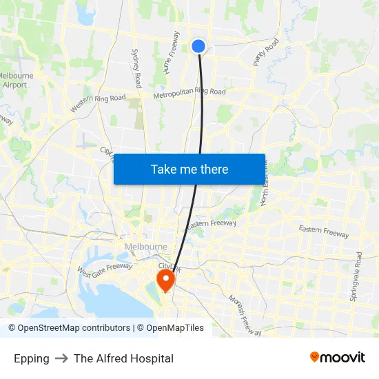 Epping to The Alfred Hospital map