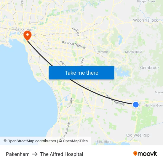 Pakenham to The Alfred Hospital map