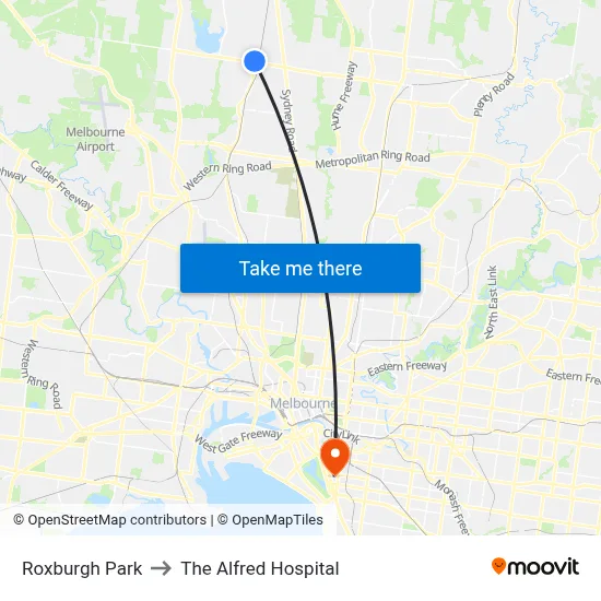 Roxburgh Park to The Alfred Hospital map