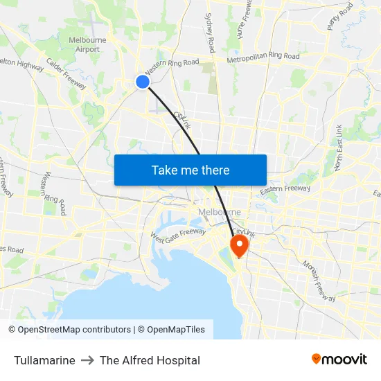 Tullamarine to The Alfred Hospital map