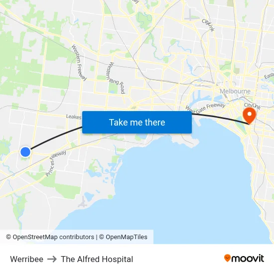 Werribee to The Alfred Hospital map